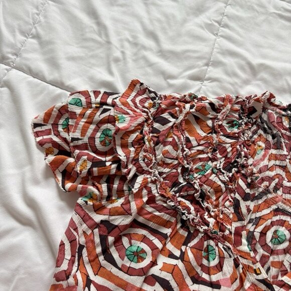 Maeve Anthropologie Short Sleeve Ruffle Yoke Blouse Shirt Top Womens Size Large - Picture 7 of 11